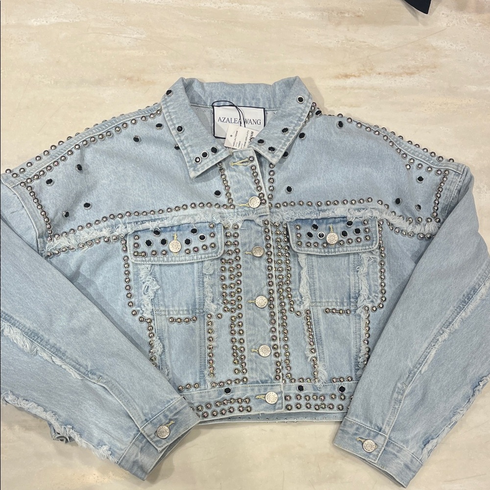 Azalea Wang Light Blue Studded Jean Jacket